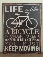 Metalen bord life is like a bicycle